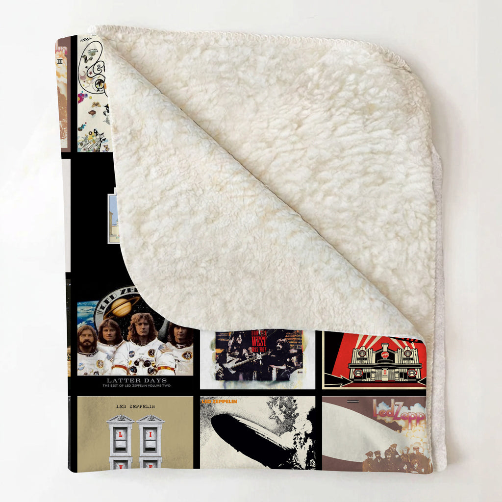 Led Zeppelin Albums Collage Sherpa Blanket - Unique Gift for Music Fans