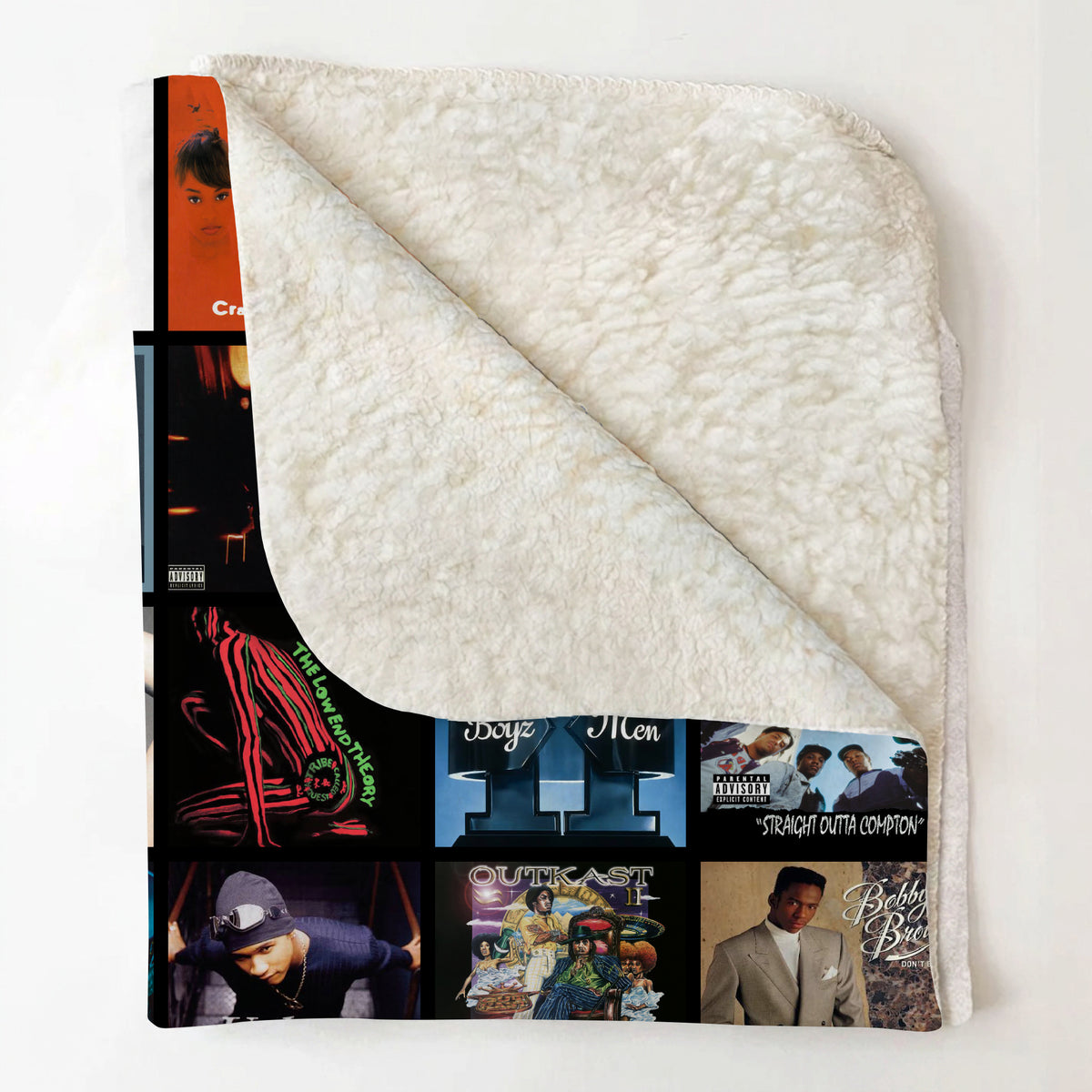 90s Hip-Hop & R&B Essential Albums Collage Sherpa Blanket - Unique Gift for Music Fans