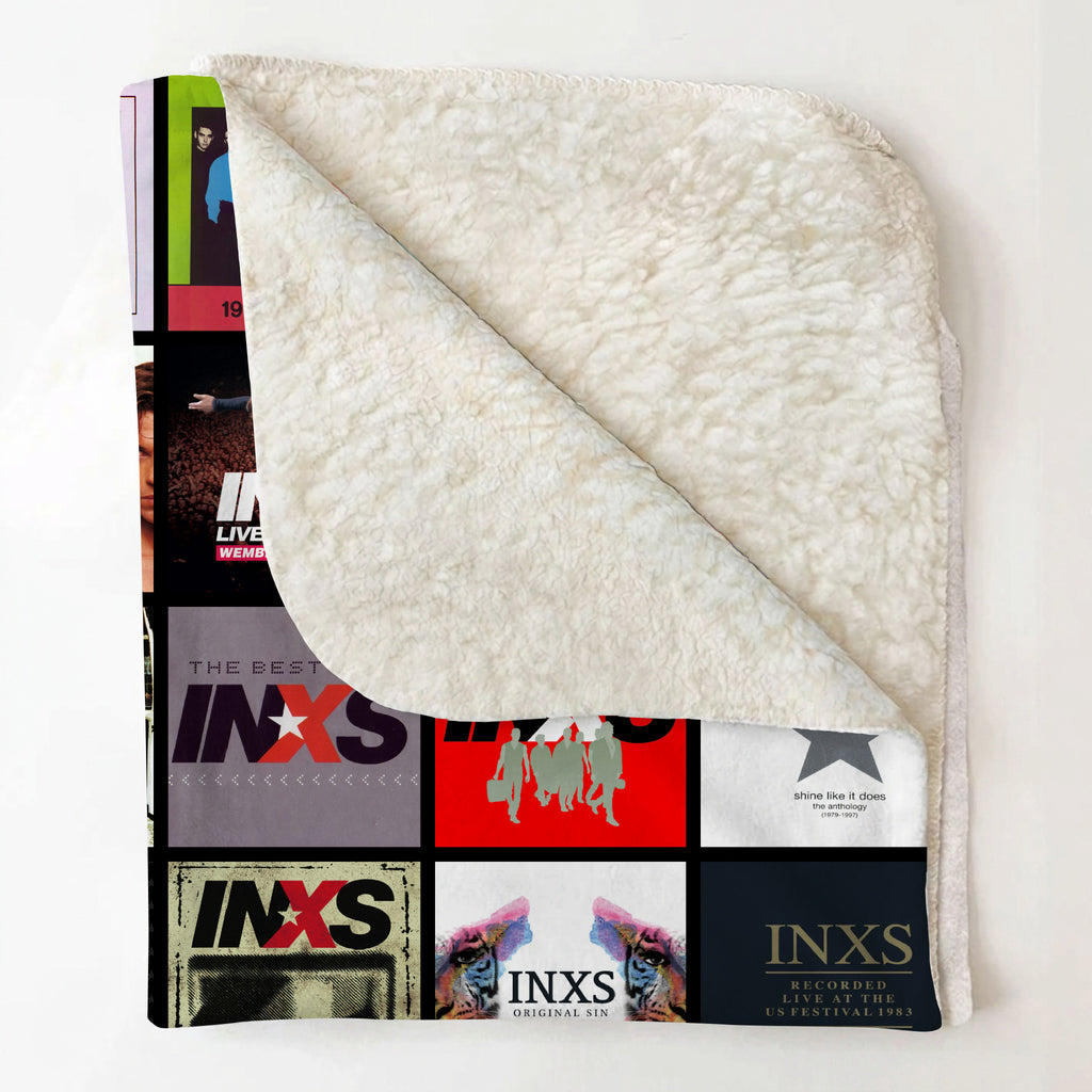 INXS Albums Collage Sherpa Blanket - Unique Gift for Music Fans