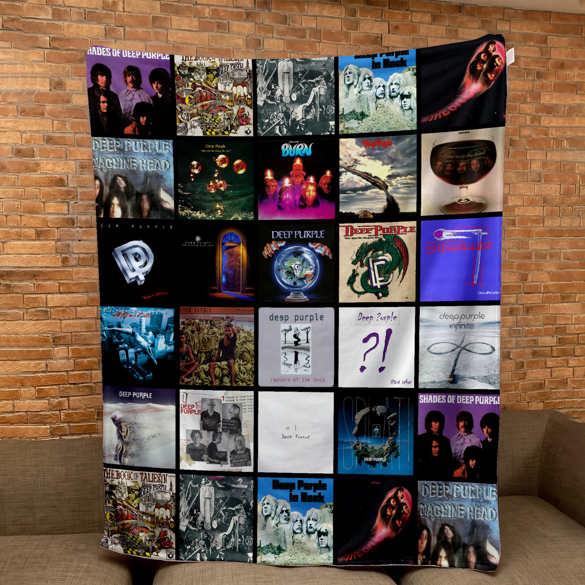 Deep Purple Albums Cover Collage Sherpa Blanket - Classic Rock Warmth for True Legends Fans