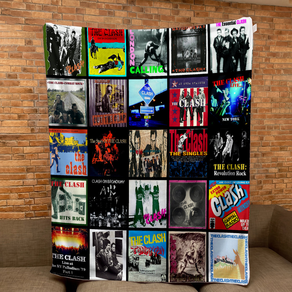The Clash Albums Collage Sherpa Blanket - Punk Rock Warmth Wrapped in Iconic Album Art