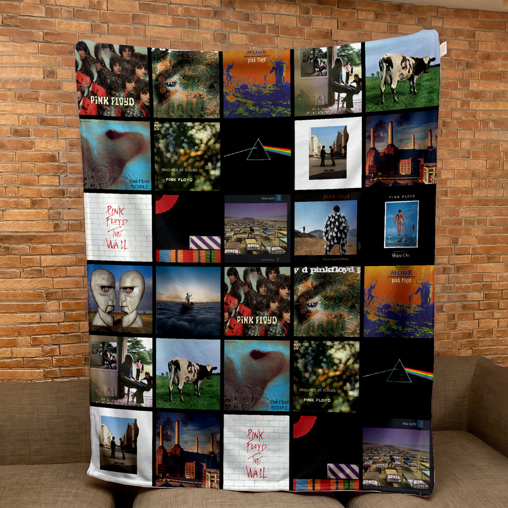 Pink Floyd Albums Collage Sherpa Blanket - Unique Gift for Music Fans