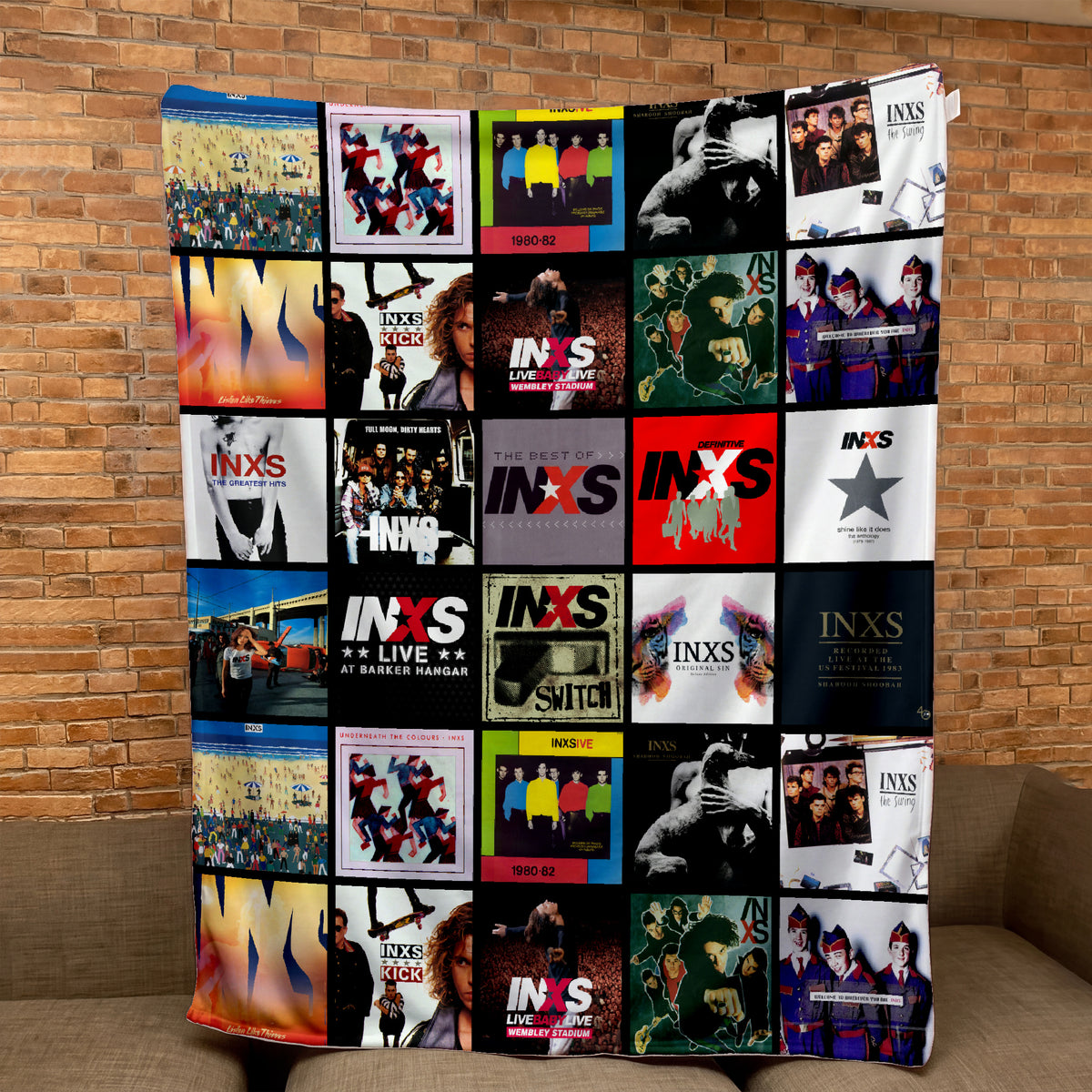 INXS Albums Collage Sherpa Blanket - Unique Gift for Music Fans