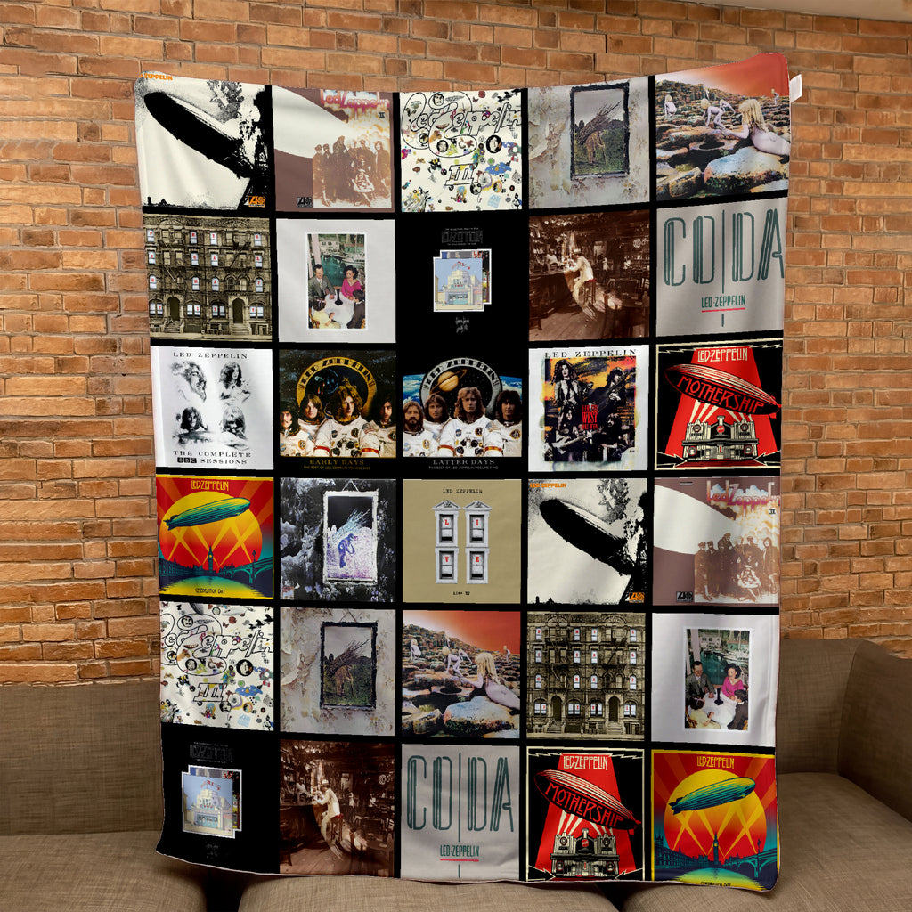 Led Zeppelin Albums Collage Sherpa Blanket - Unique Gift for Music Fans