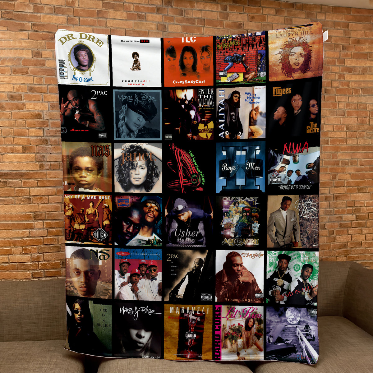 90s Hip-Hop & R&B Essential Albums Collage Sherpa Blanket - Unique Gift for Music Fans