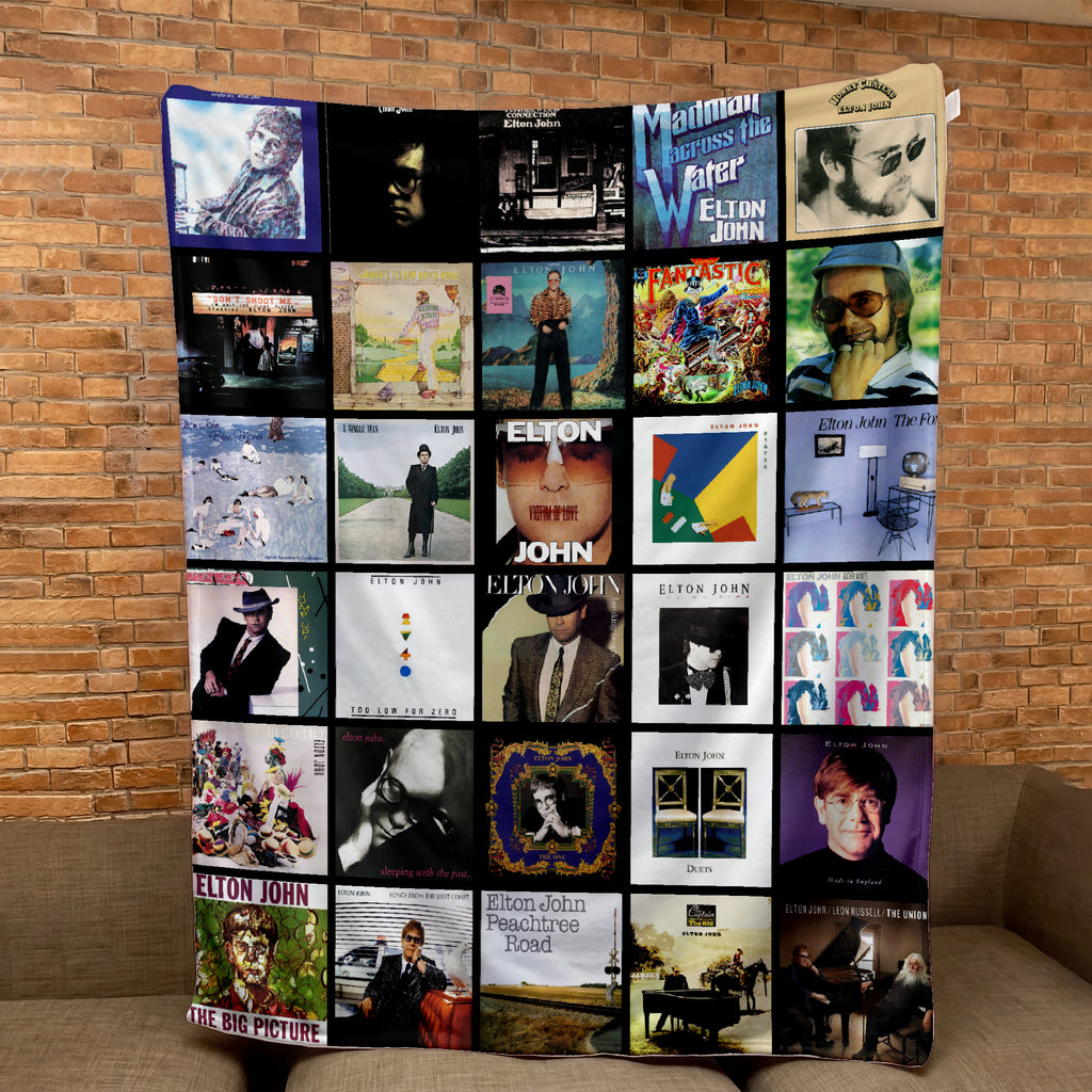 Elton John Albums Collage Sherpa Blanket - A Unique Christmas Find for All Rocket Man's Fans