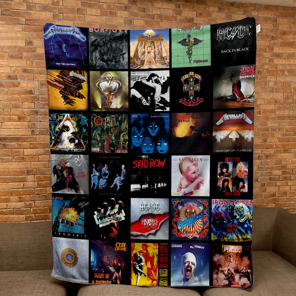 80s & 90s Rock & Metal Classics Albums Collage Sherpa Blanket - Unique Gift for Rock Music Fans
