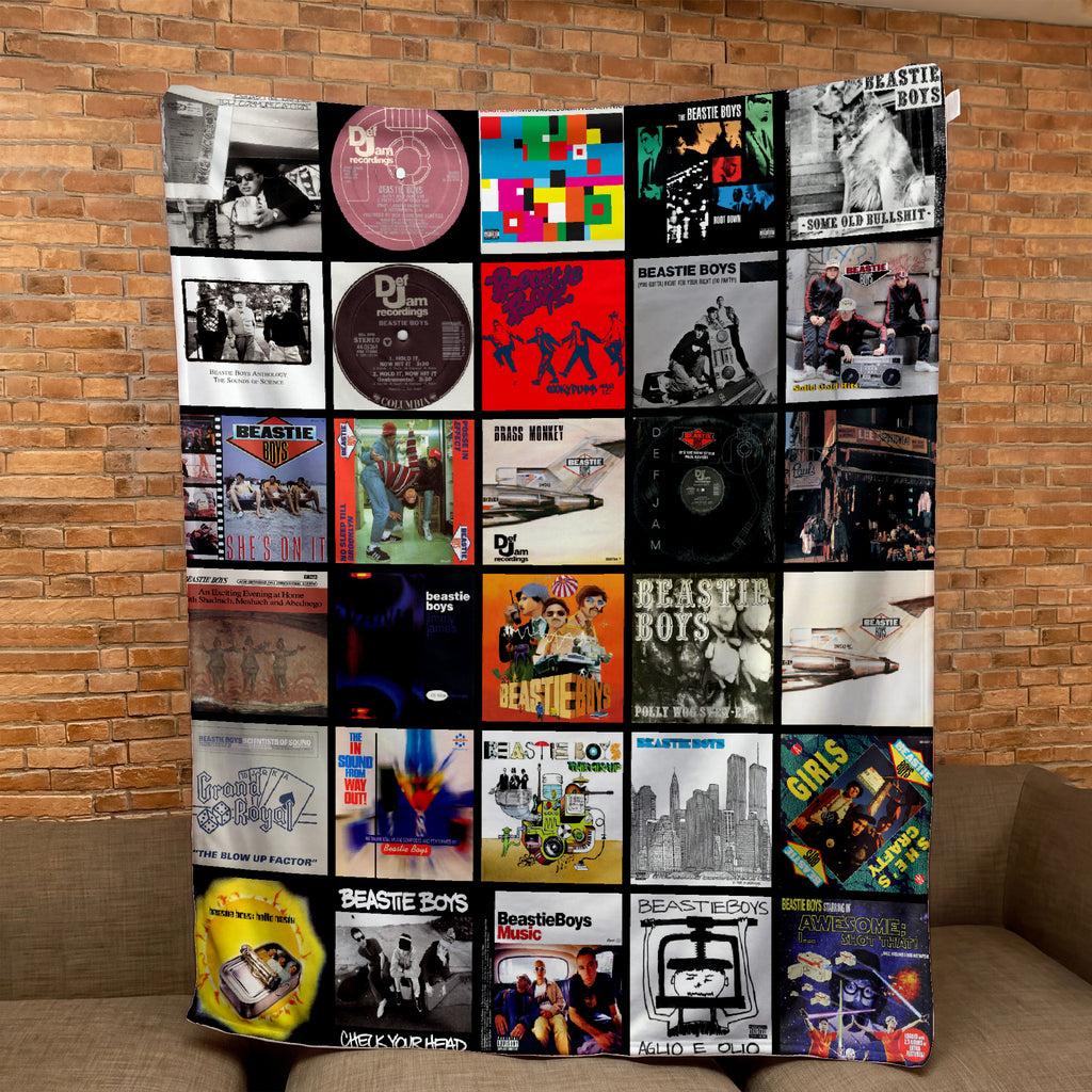 Beastie Boys Albums Collage Sherpa Blanket - Hip-Hop & Punk Fusion Warmth Wrapped in Iconic Album Art