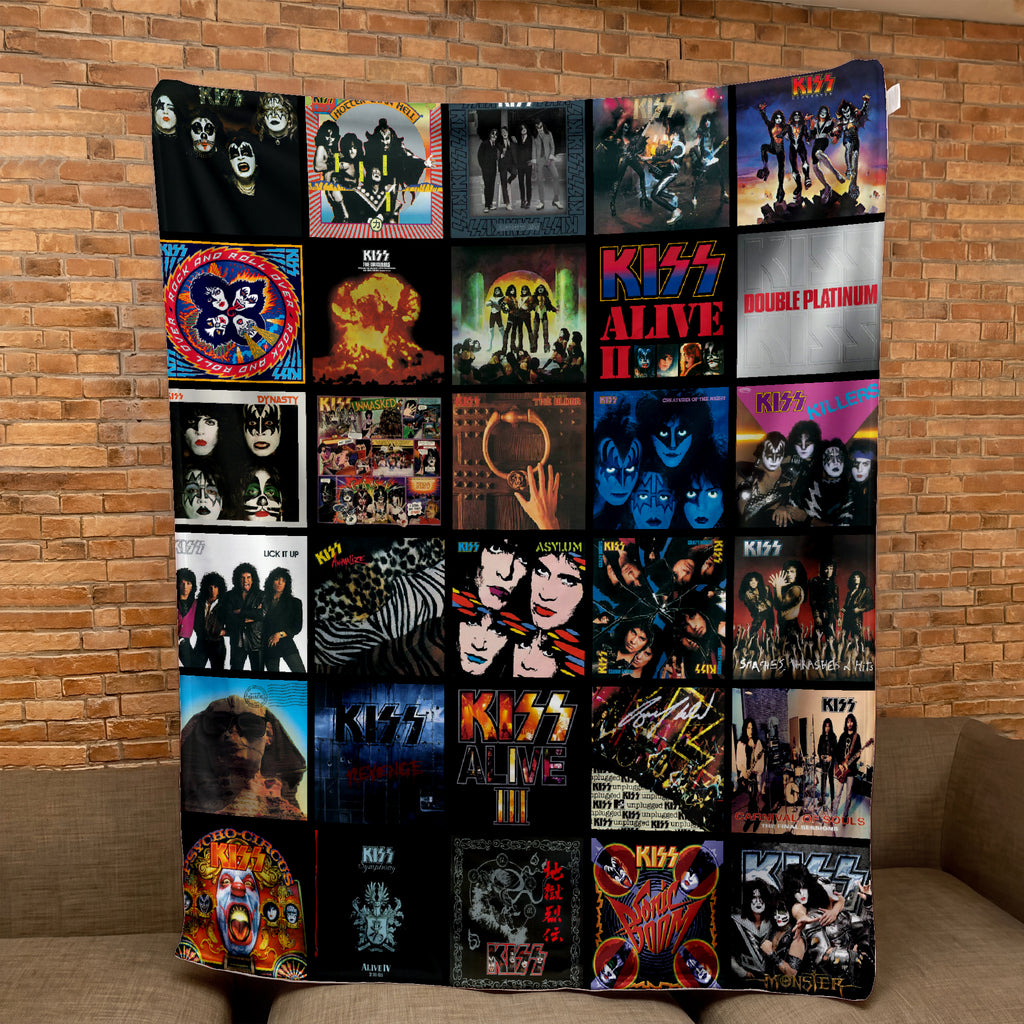 KISS Classics Albums Collage Sherpa Blanket - Unique Gift for Music Fans