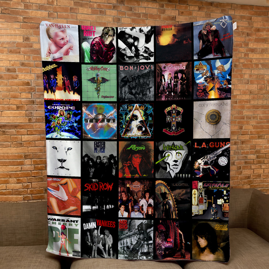 80s & 90s Rock Classics Albums Collage Sherpa Blanket - Unique Gift for Rock Music Fans