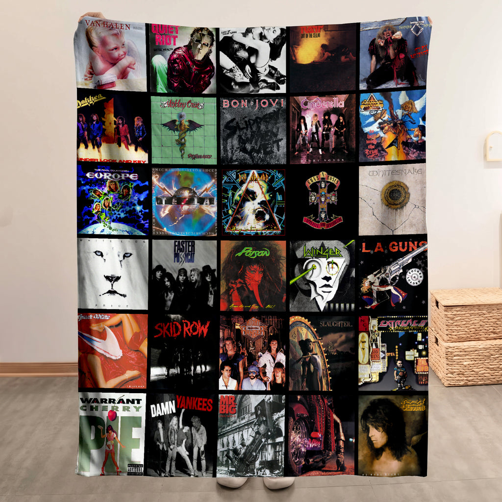 80s & 90s Rock Classics Albums Collage Sherpa Blanket - Unique Gift for Rock Music Fans