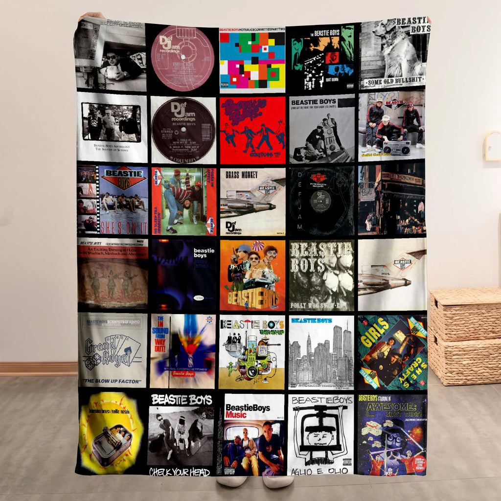 Beastie Boys Albums Collage Sherpa Blanket - Hip-Hop & Punk Fusion Warmth Wrapped in Iconic Album Art