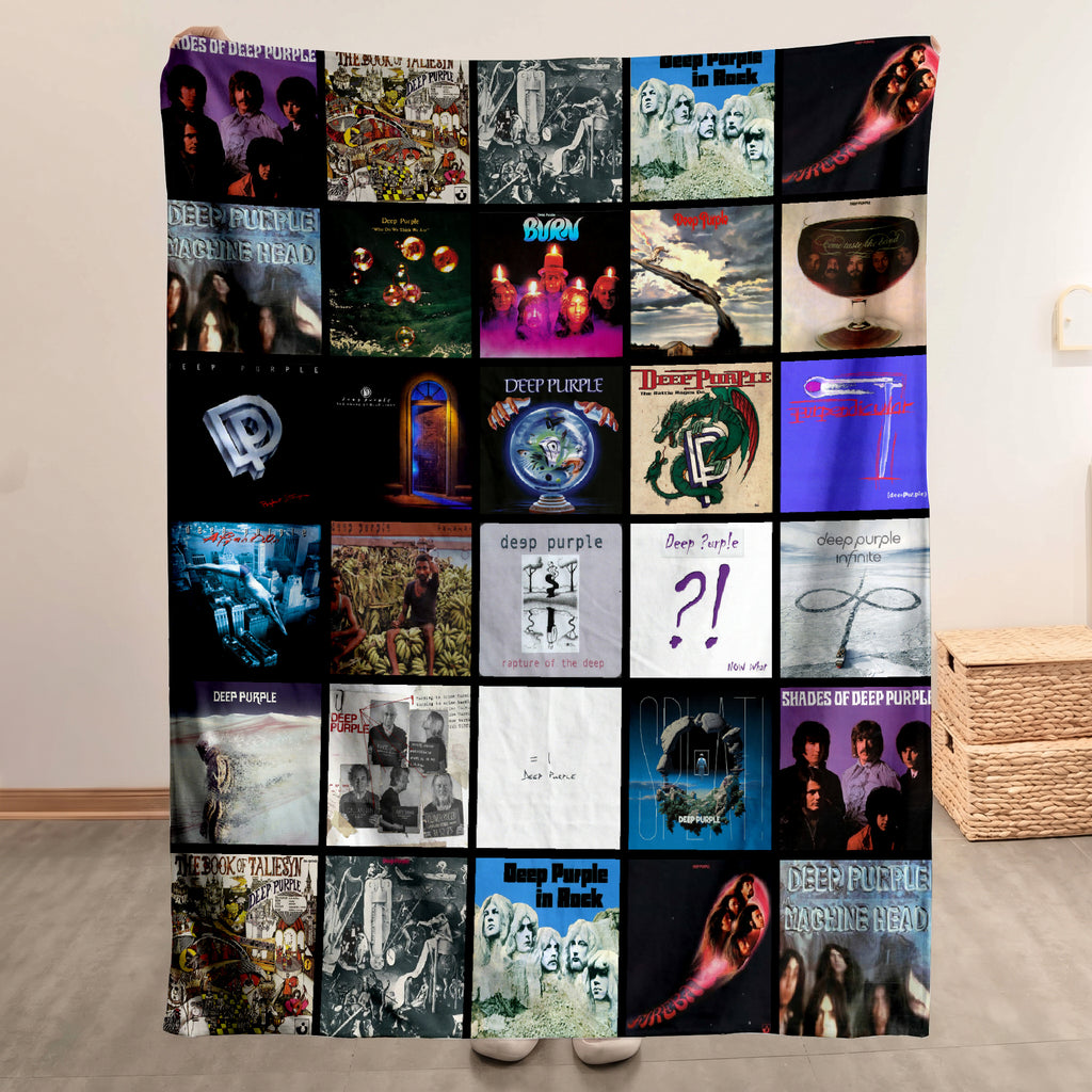Deep Purple Albums Cover Collage Sherpa Blanket - Classic Rock Warmth for True Legends Fans