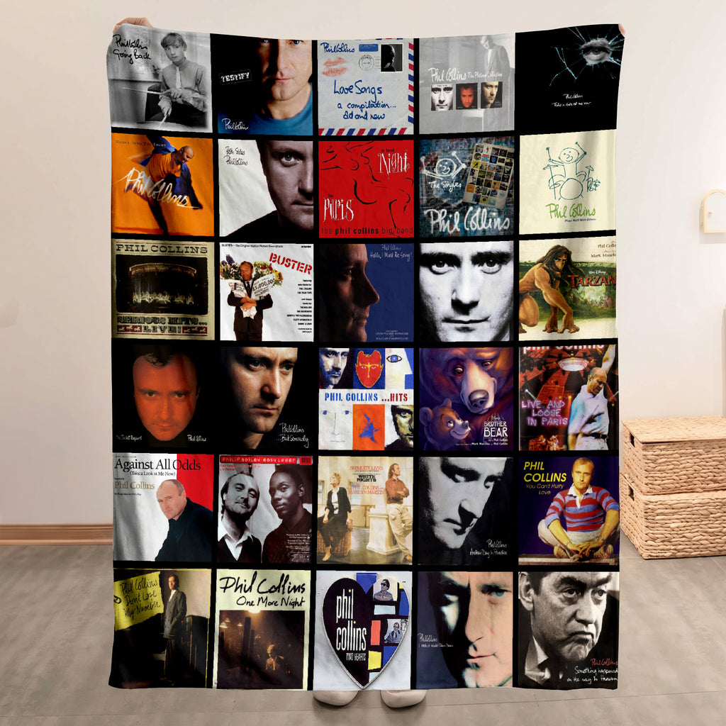 Phil Collins Albums Collage Sherpa Blanket - A Unique Christmas Find for All Fans