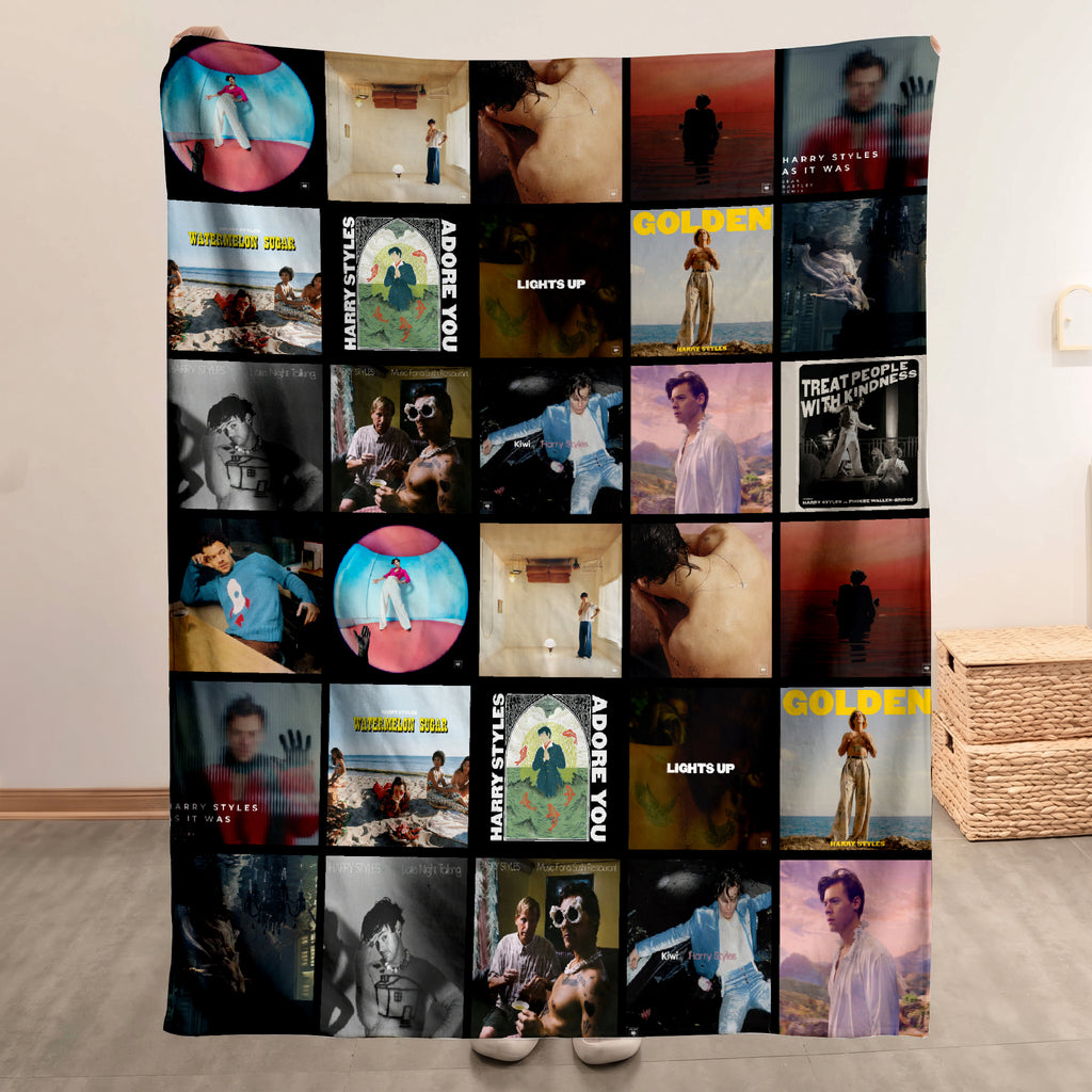 Harry Styles Albums Collage Sherpa Blanket - A Unique Christmas Find for All Fans
