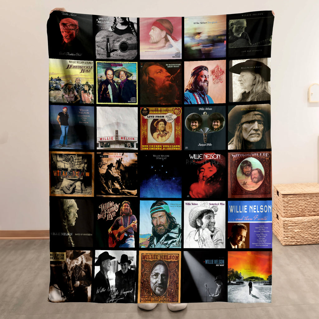 Willie Nelson Albums Collage Sherpa Blanket - A Unique Christmas Find for All Fans