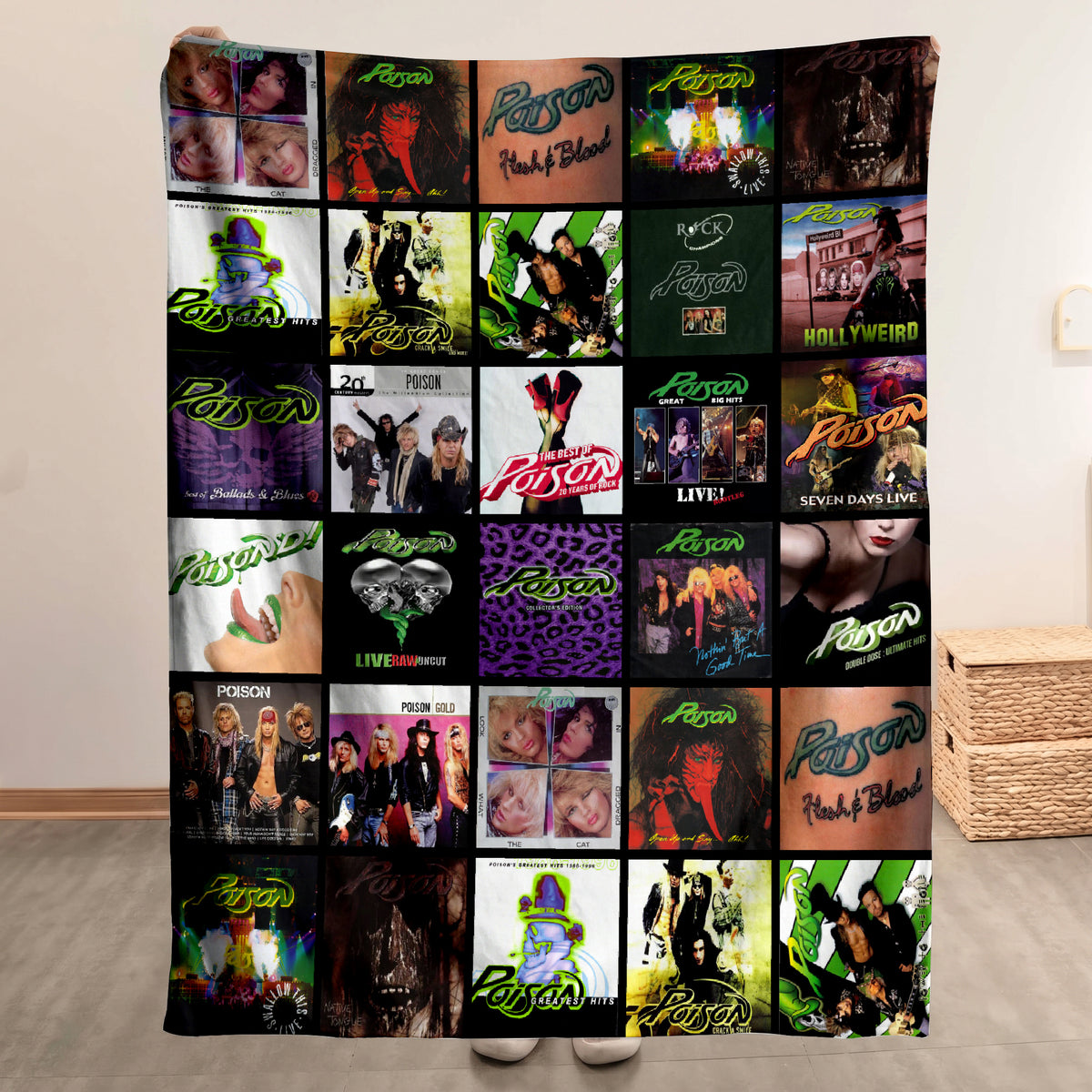 Poison Classics Albums Collage Sherpa Blanket - Unique Gift for Music Fans