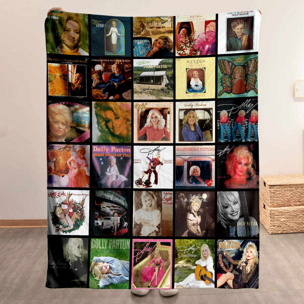 Dolly Parton Albums Collage Sherpa Blanket - Unique Gift for Music Fans