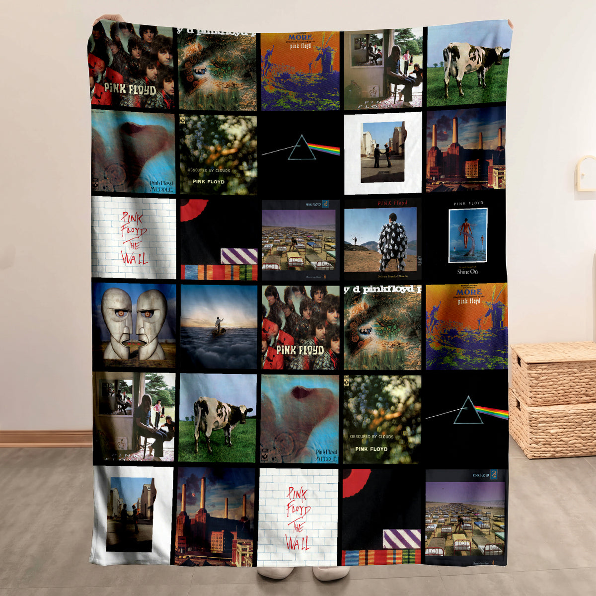 Pink Floyd Albums Collage Sherpa Blanket - Unique Gift for Music Fans