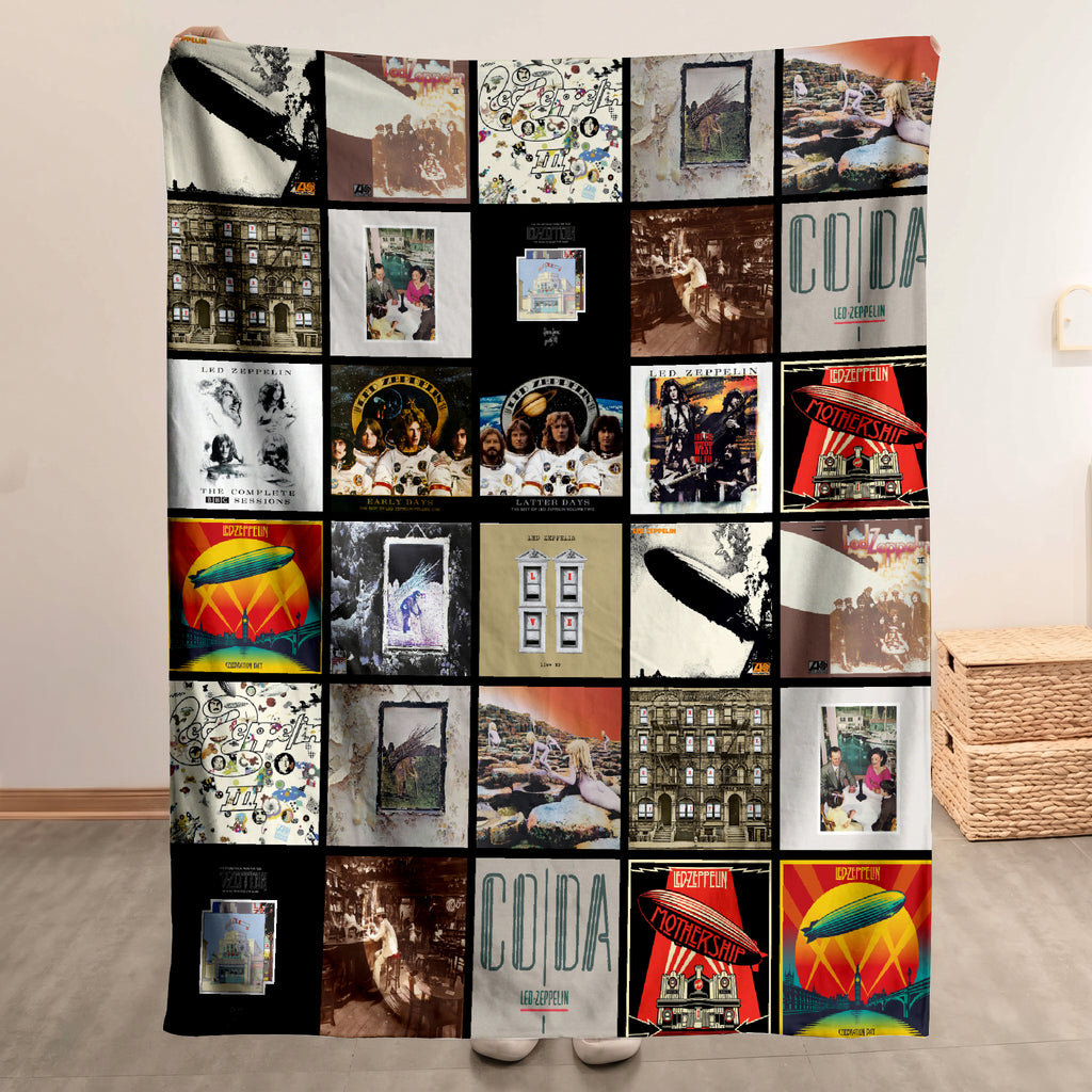 Led Zeppelin Albums Collage Sherpa Blanket - Unique Gift for Music Fans