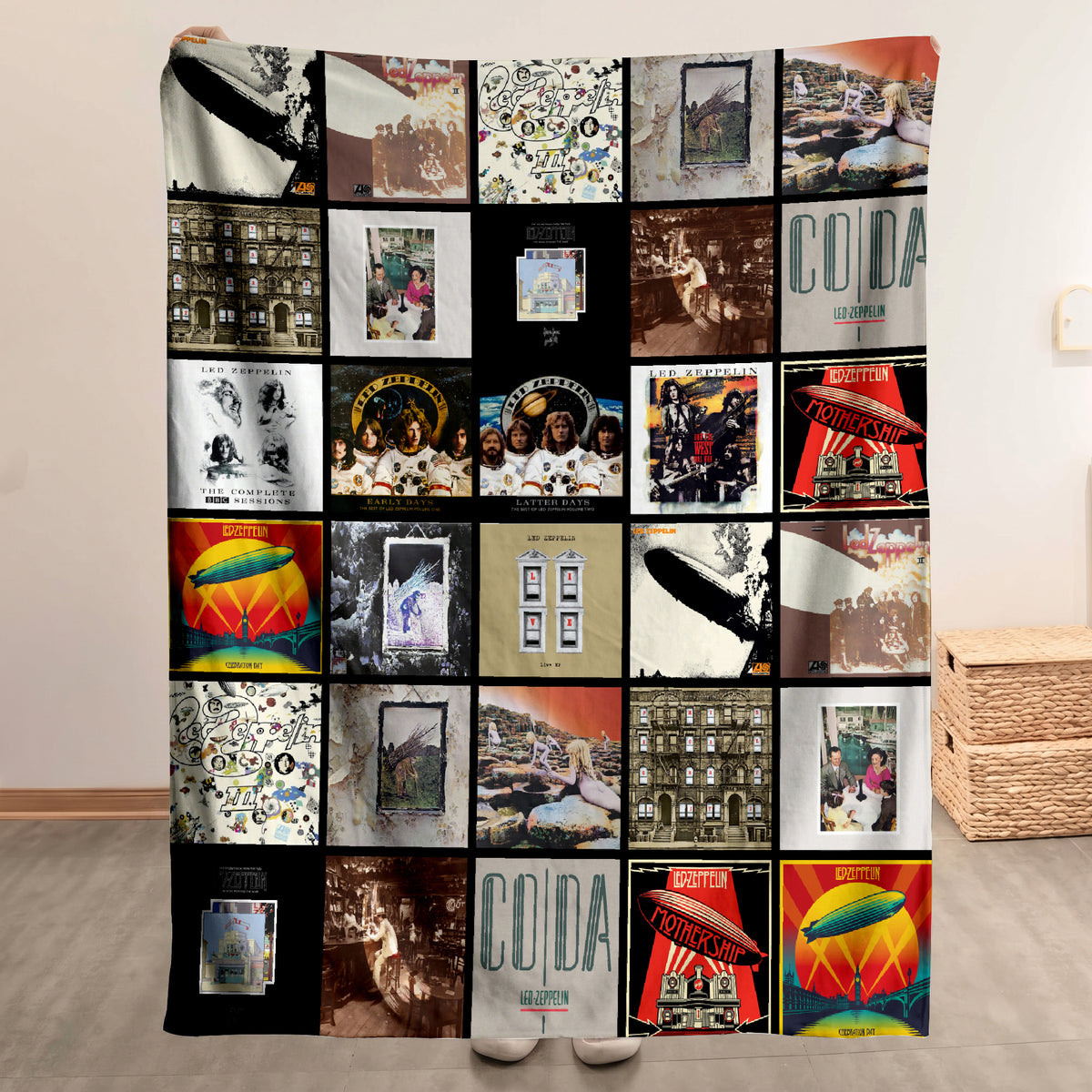 Led Zeppelin Albums Collage Sherpa Blanket - Unique Gift for Music Fans