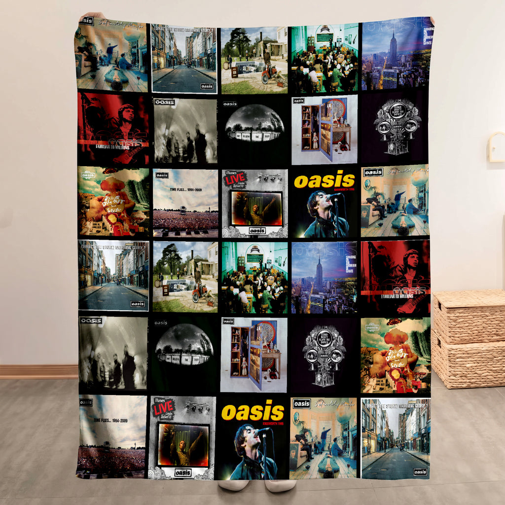 Oasis Albums Collage Sherpa Blanket - Unique Gift for Music Fans