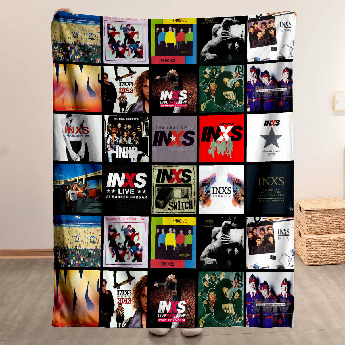 INXS Albums Collage Sherpa Blanket - Unique Gift for Music Fans