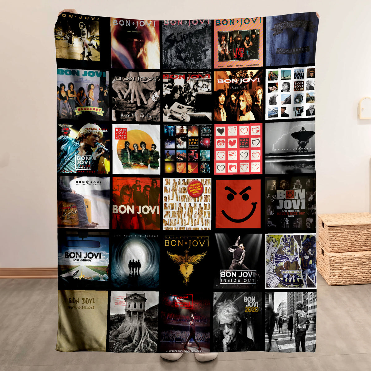 Bon Jovi Albums Collage Sherpa Blanket - A Unique Christmas Find for All Rock Fans