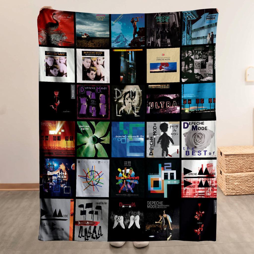 Depeche Mode Albums Collage Sherpa Blanket - A Unique Gift for Alternative Rock Fans