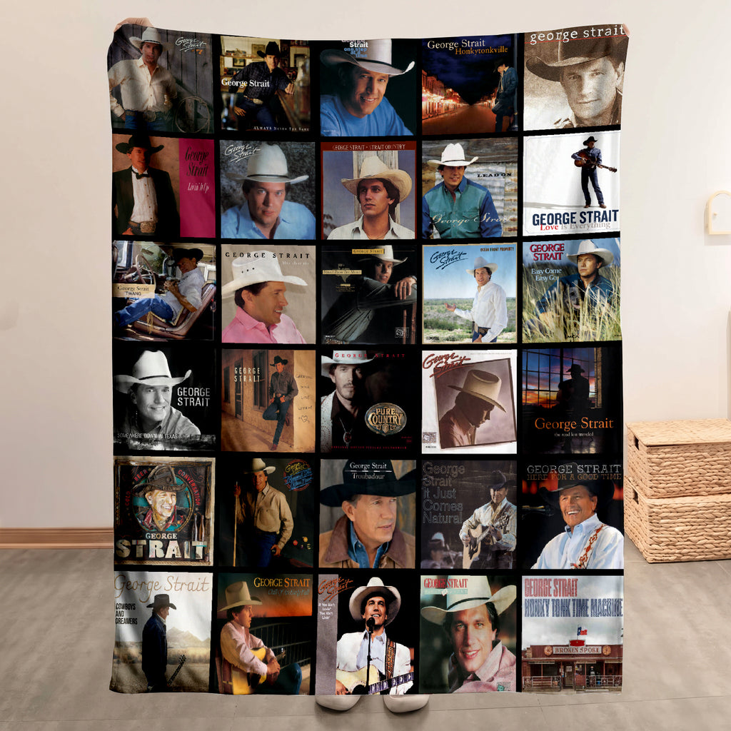 George Strait Albums Collage Sherpa Blanket - A Unique Christmas Find for All Fans