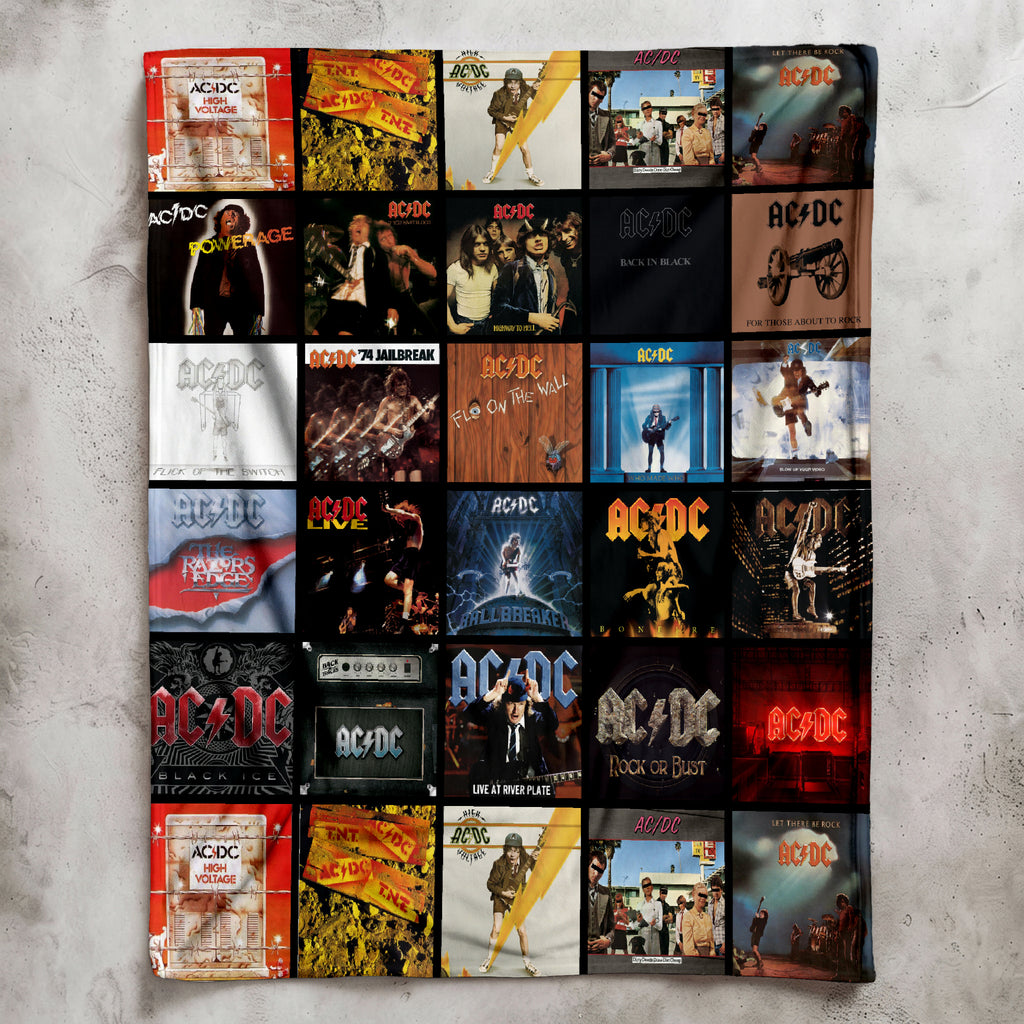 AC/DC Albums Collage Sherpa Blanket - Unique Gift for Music Fans