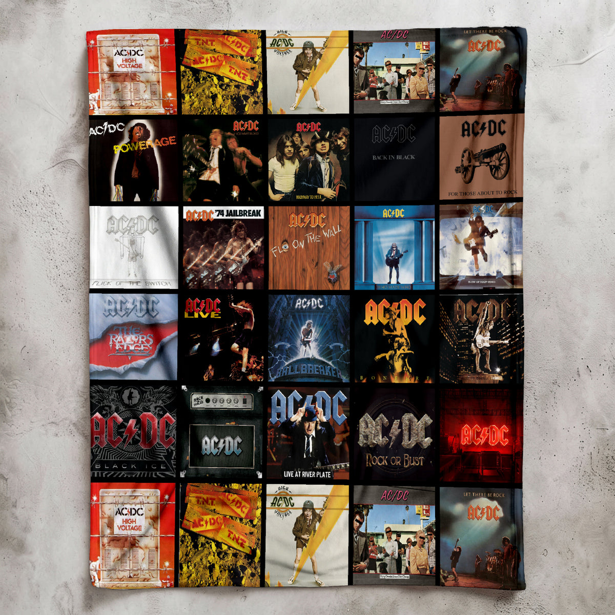 AC/DC Albums Collage Sherpa Blanket - Unique Gift for Music Fans
