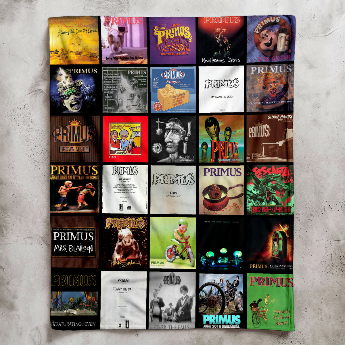 Primus Albums Collage Sherpa Blanket - A Wild, Comfort-Packed Tribute for True Fans