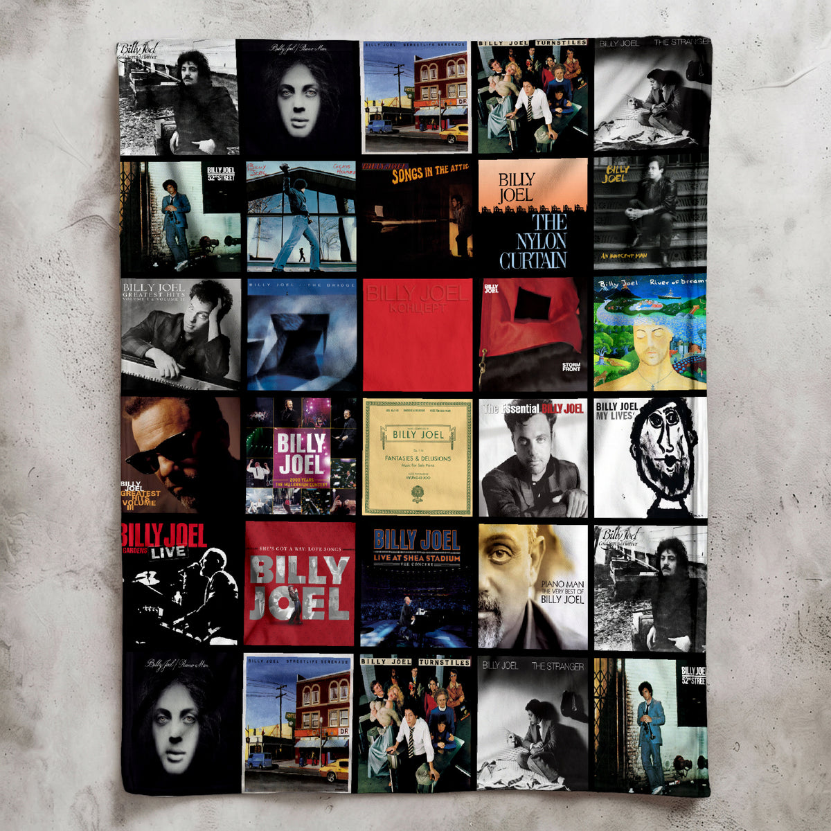 Billy Joel Albums Collage Sherpa Blanket - A Warm Tribute to the Piano Man's Greatest Eras