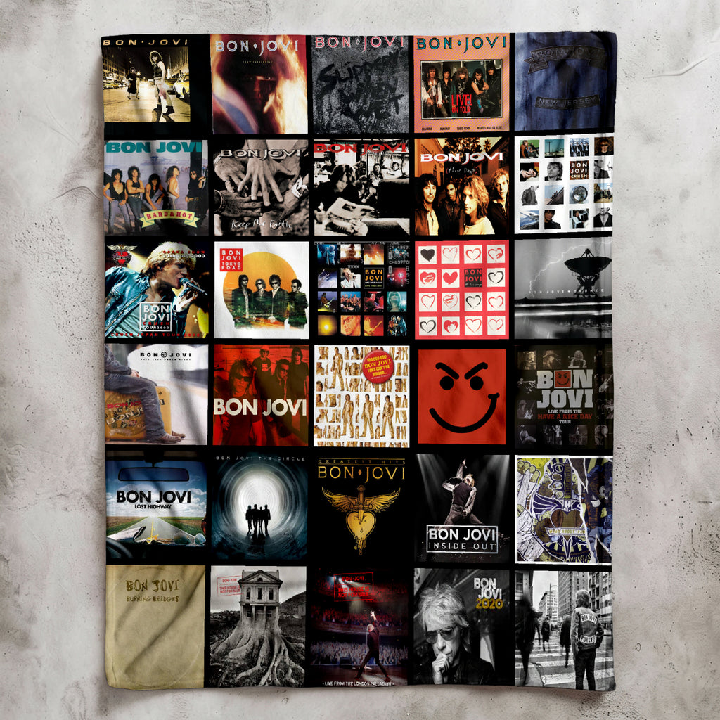 Bon Jovi Albums Collage Sherpa Blanket - A Unique Christmas Find for All Rock Fans