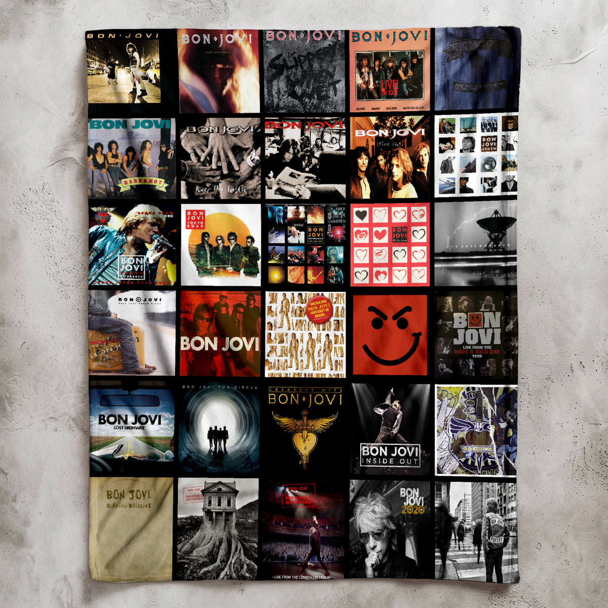 Bon Jovi Albums Collage Sherpa Blanket - A Unique Christmas Find for All Rock Fans