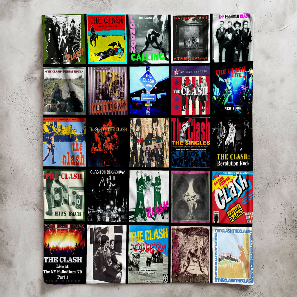 The Clash Albums Collage Sherpa Blanket - Punk Rock Warmth Wrapped in Iconic Album Art