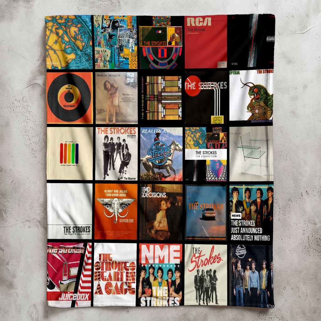 The Strokes Albums Collage Sherpa Blanket - An Indie-Rock Revival Tribute for True Fans