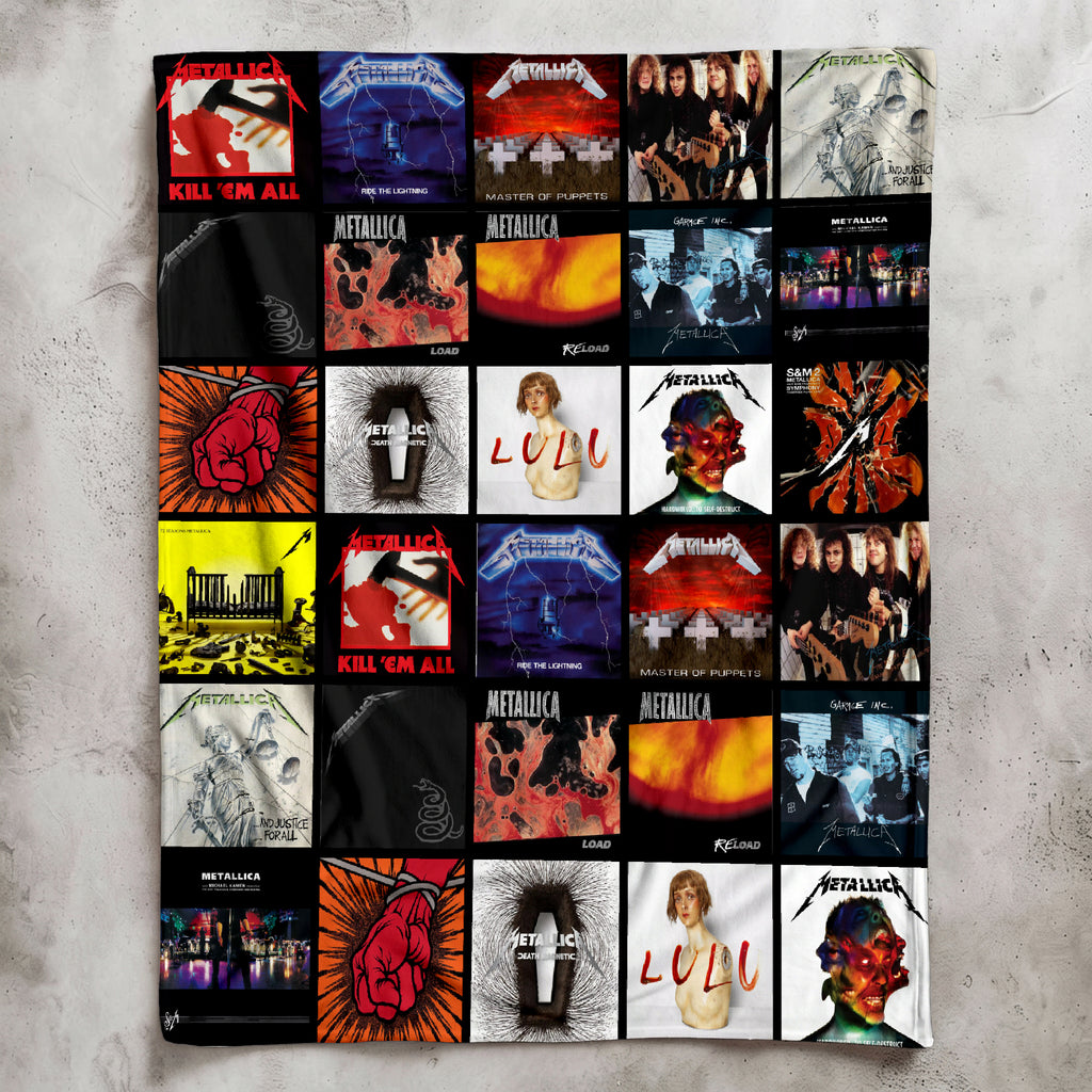 Metallica Albums Collage Sherpa Blanket - Unique Gift for Music Fans