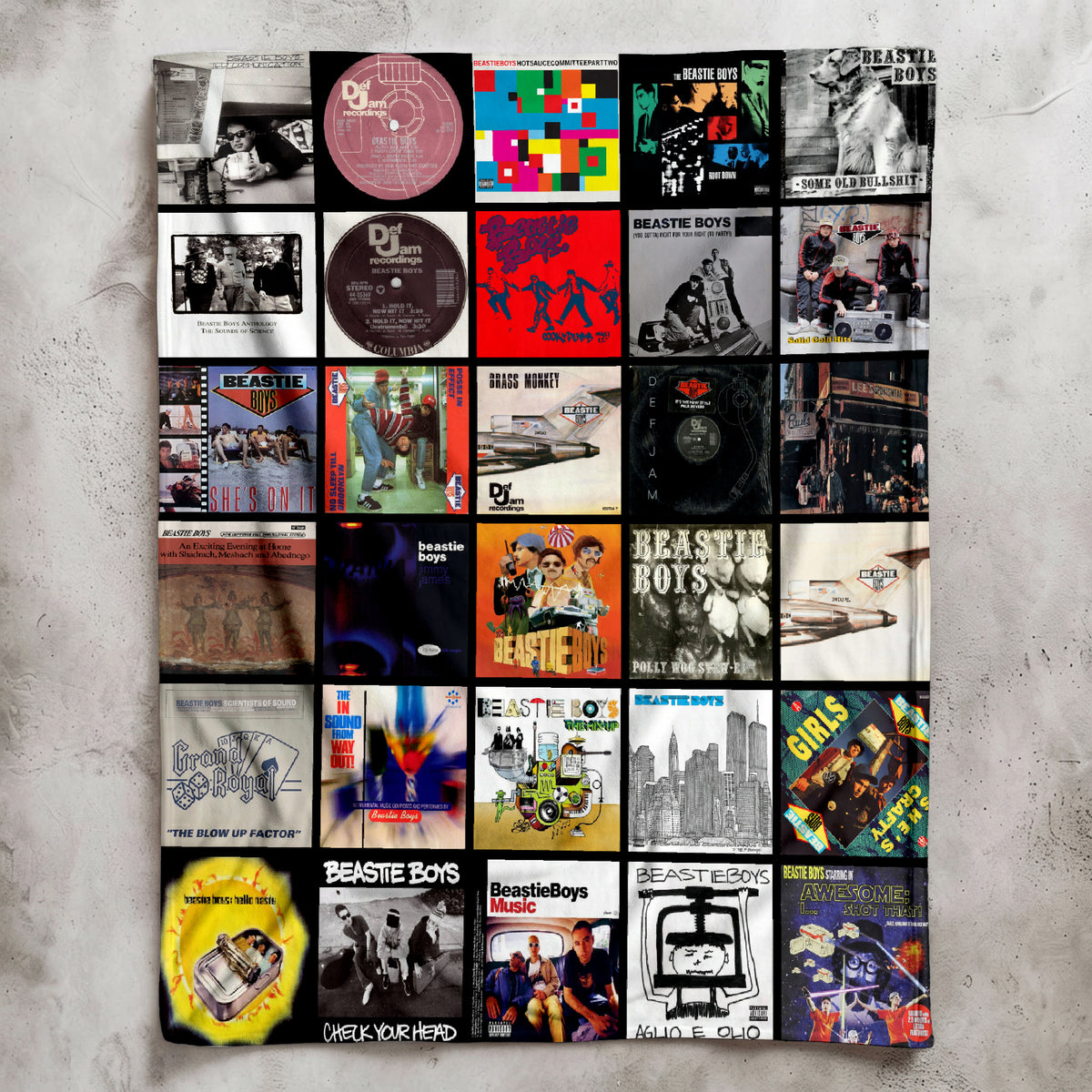 Beastie Boys Albums Collage Sherpa Blanket - Hip-Hop & Punk Fusion Warmth Wrapped in Iconic Album Art