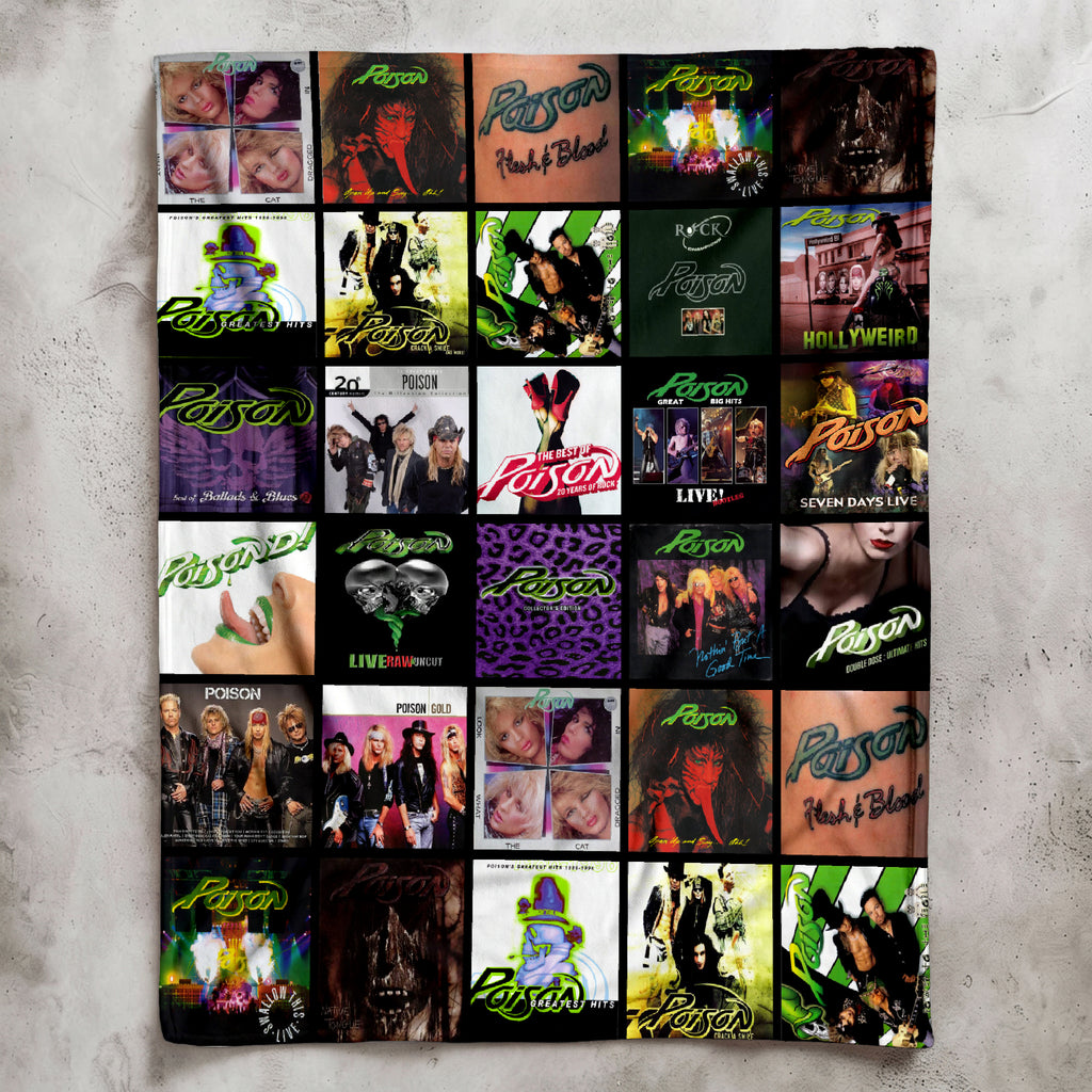 Poison Classics Albums Collage Sherpa Blanket - Unique Gift for Music Fans