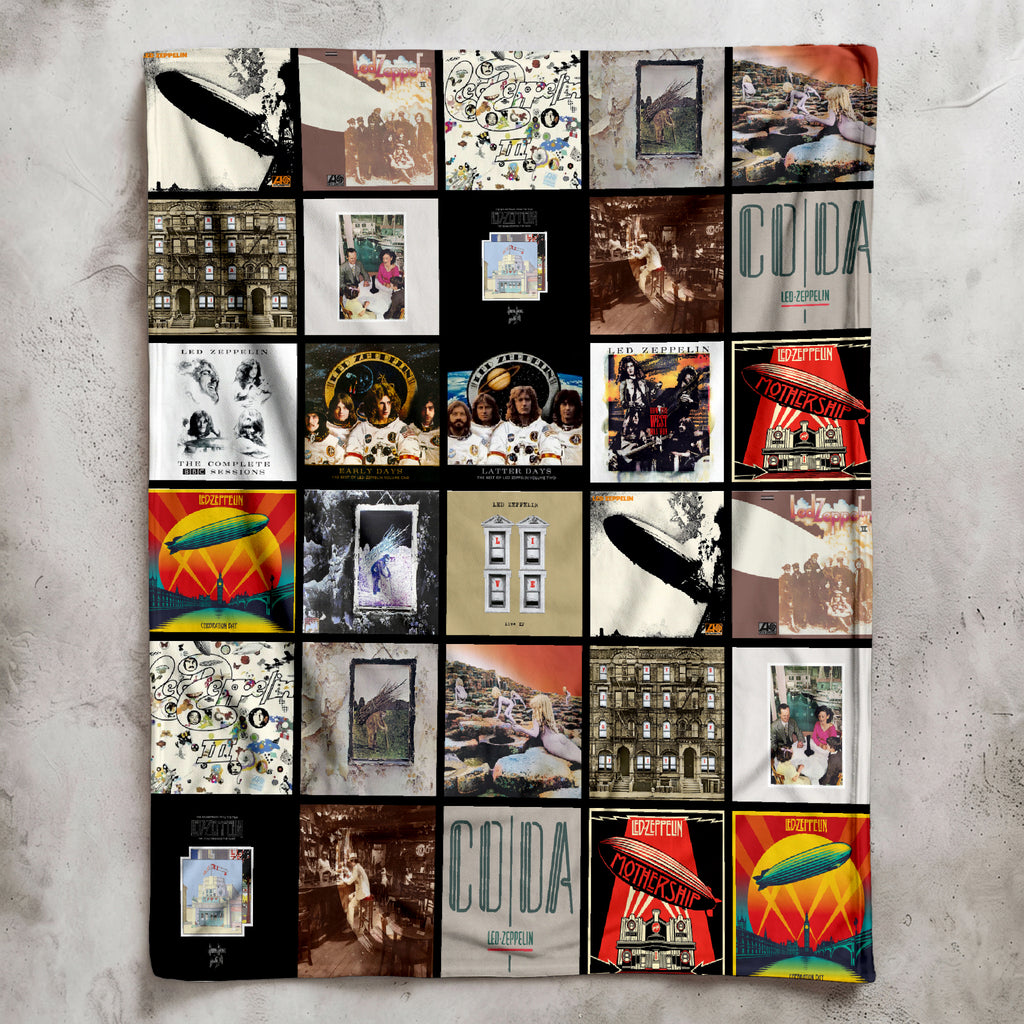 Led Zeppelin Albums Collage Sherpa Blanket - Unique Gift for Music Fans