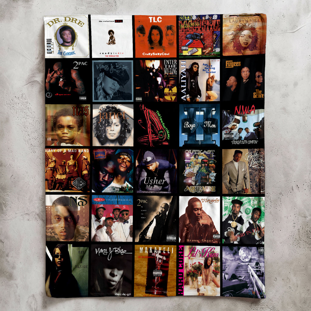 90s Hip-Hop & R&B Essential Albums Collage Sherpa Blanket - Unique Gift for Music Fans