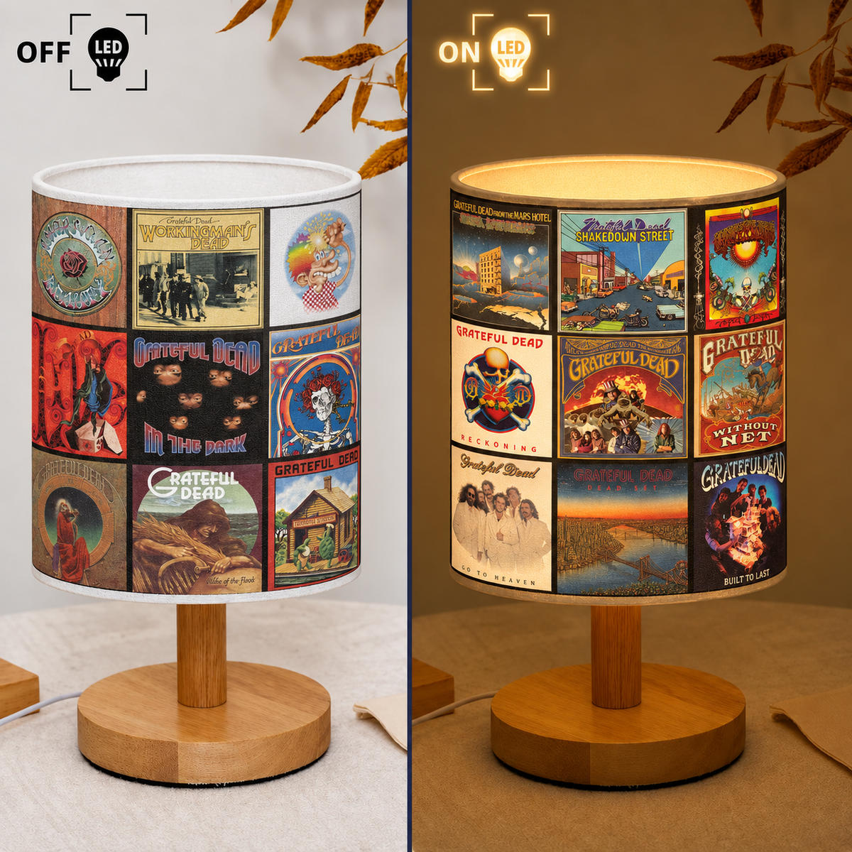 Grateful Dead Albums Collage Fabric Lamp - Unique Home Decor Gift for Music Fans