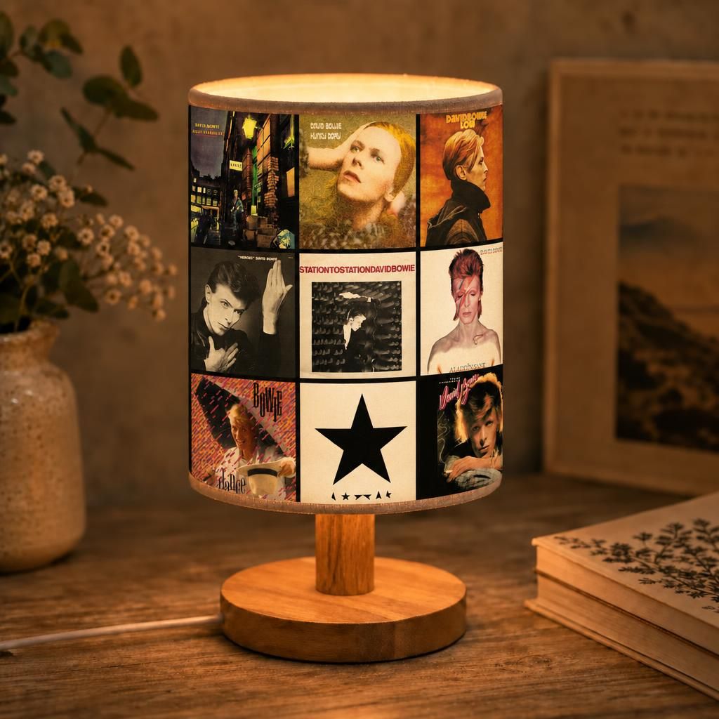 David Bowie Albums Collage Fabric Lamp - Unique Home Decor Gift for Music Fans