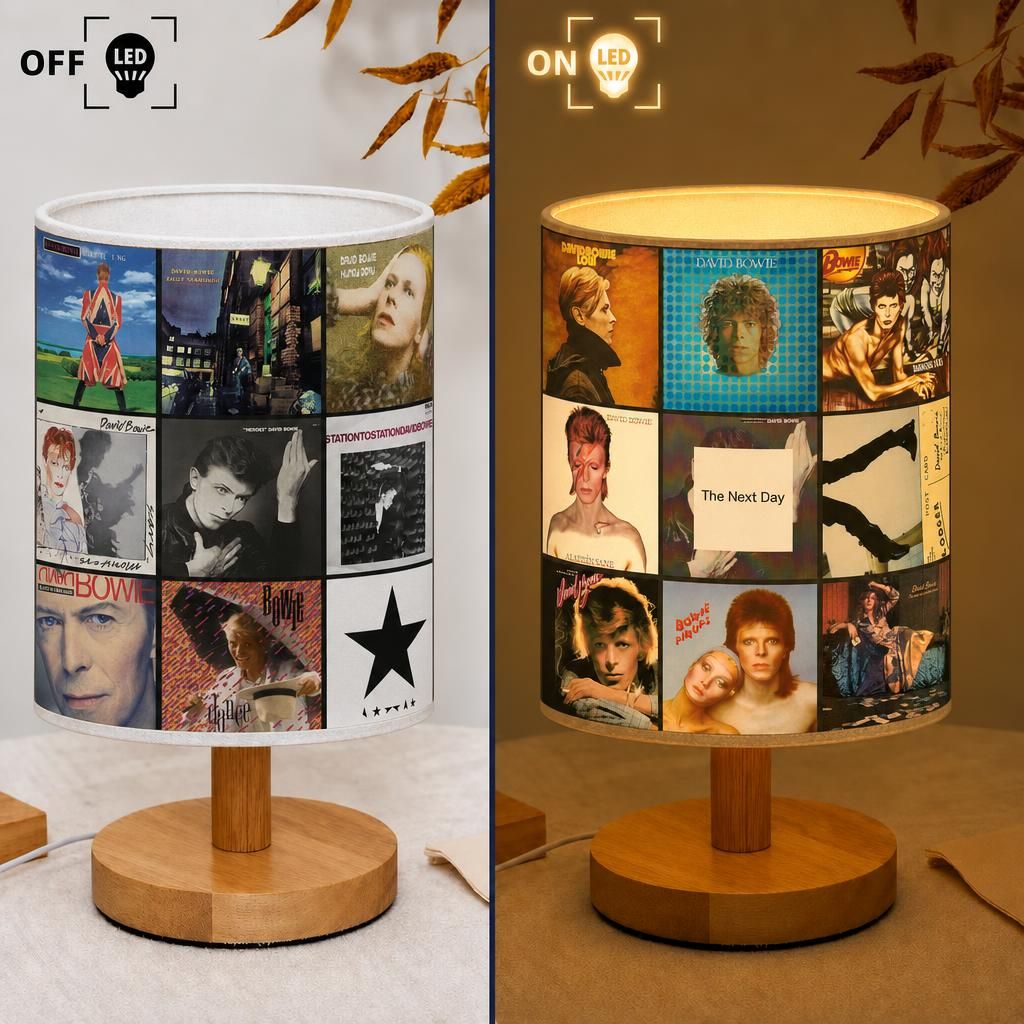 David Bowie Albums Collage Fabric Lamp - Unique Home Decor Gift for Music Fans