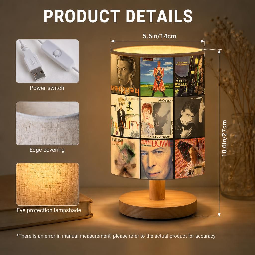 David Bowie Albums Collage Fabric Lamp - Unique Home Decor Gift for Music Fans