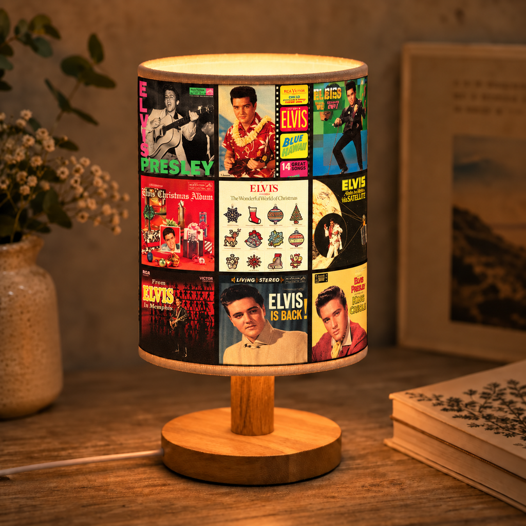Elvis Presley Albums Collage Fabric Lamp - Unique Home Decor Gift for Music Fans