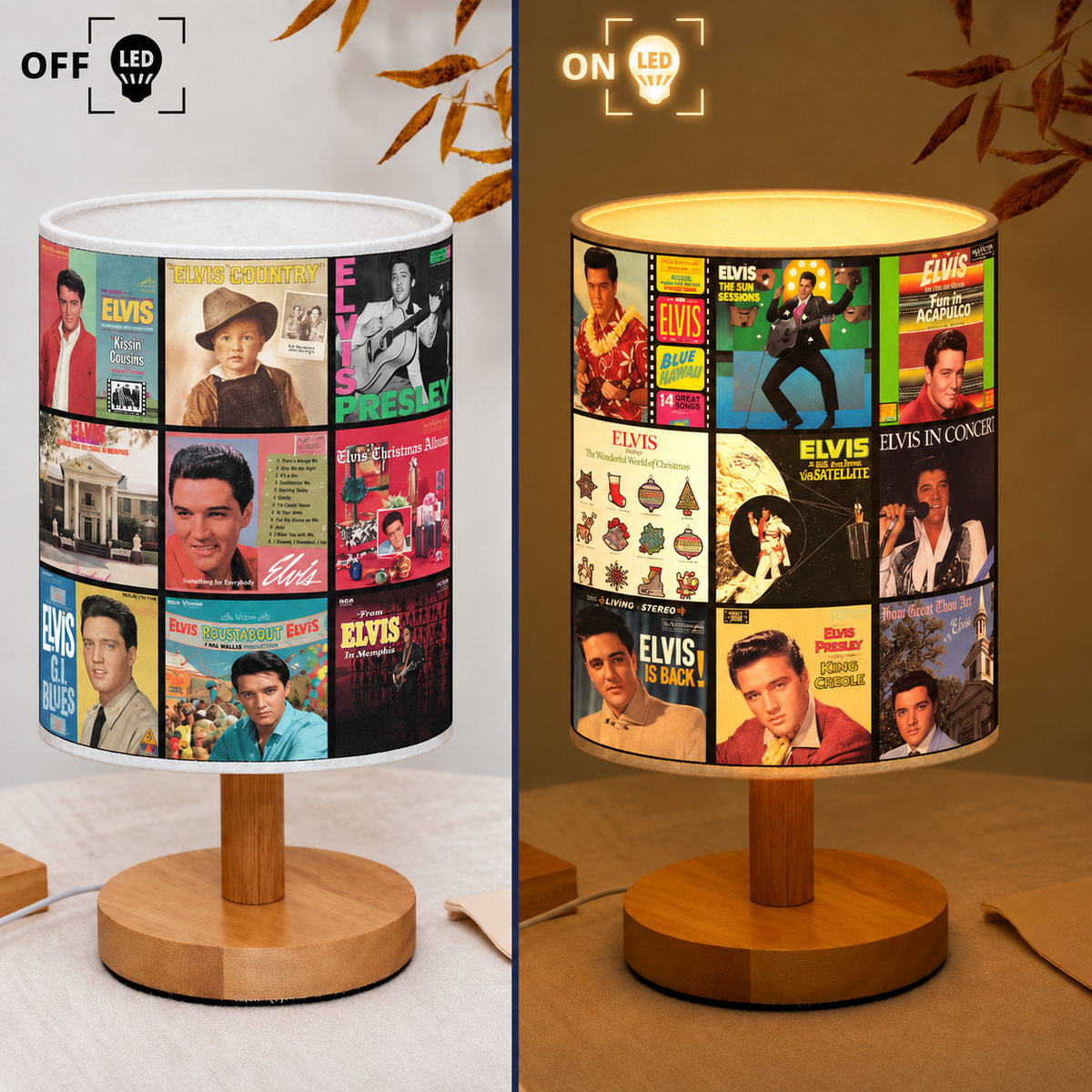 Elvis Presley Albums Collage Fabric Lamp - Unique Home Decor Gift for Music Fans