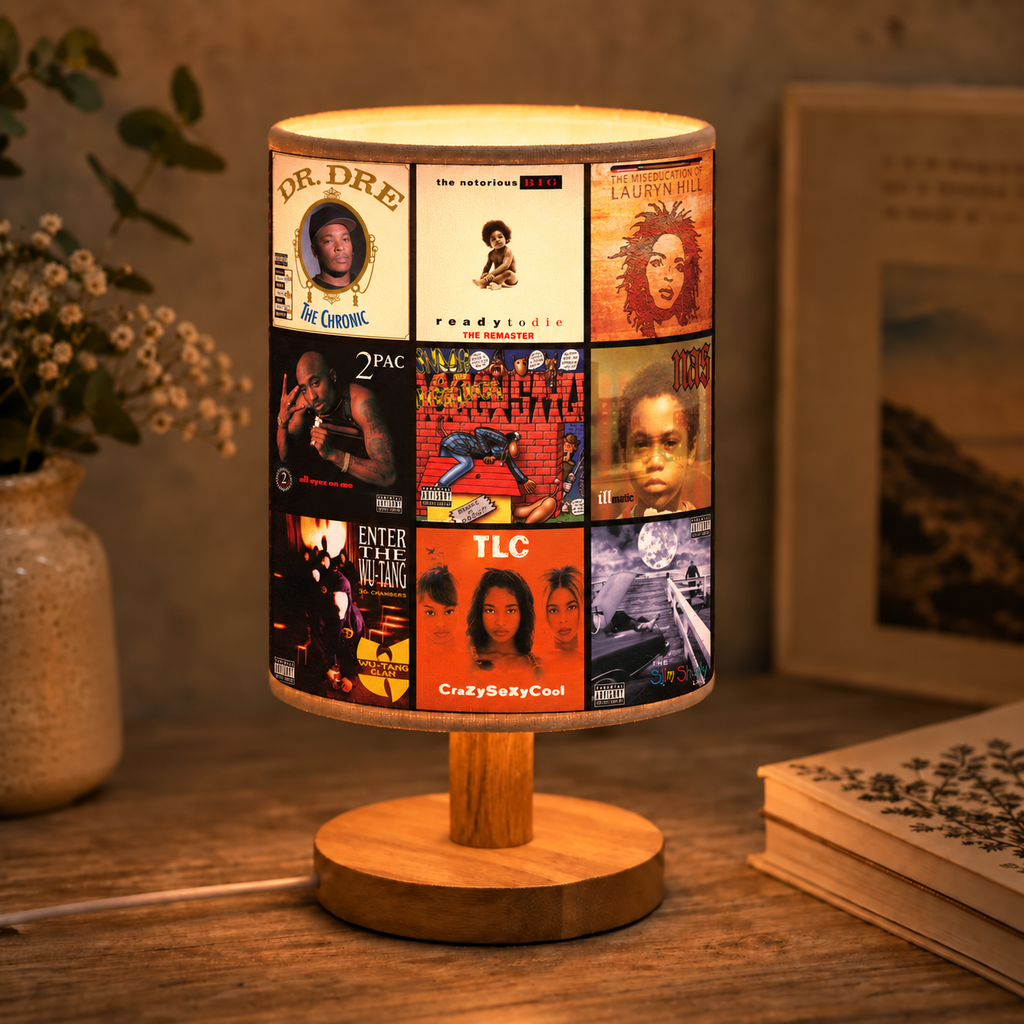 90s Hip-Hop & R&B Essential Albums Collage Fabric Lamp - Unique Home Decor Gift for Music Fans